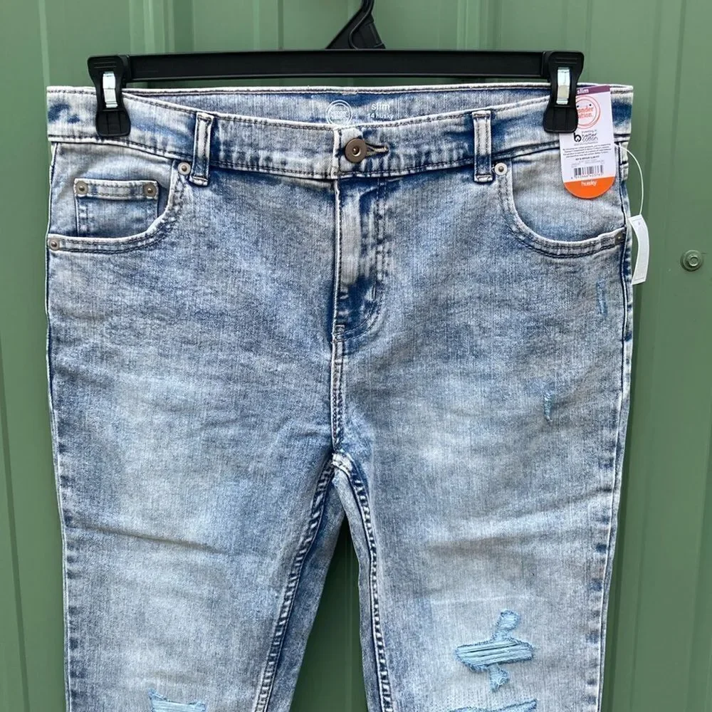 Boys Rip & Repair Slim Fit Denim Jeans Pants Size 14 Husky